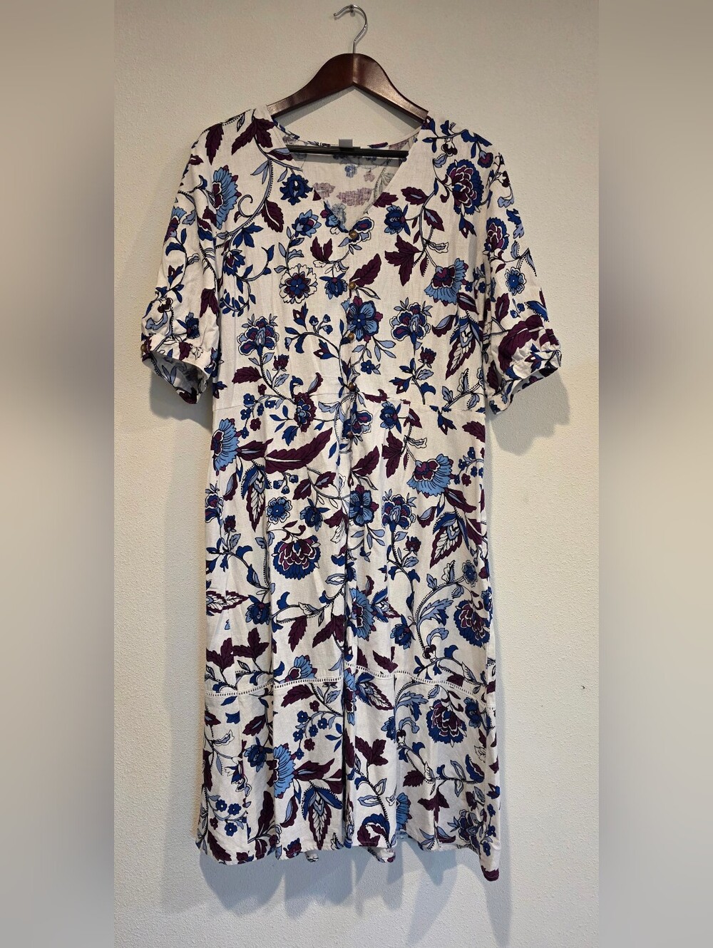 Liz Claiborne Floral Flower Linen Blend Dress Sz 12 Beach Resort Lagenlook Boho
